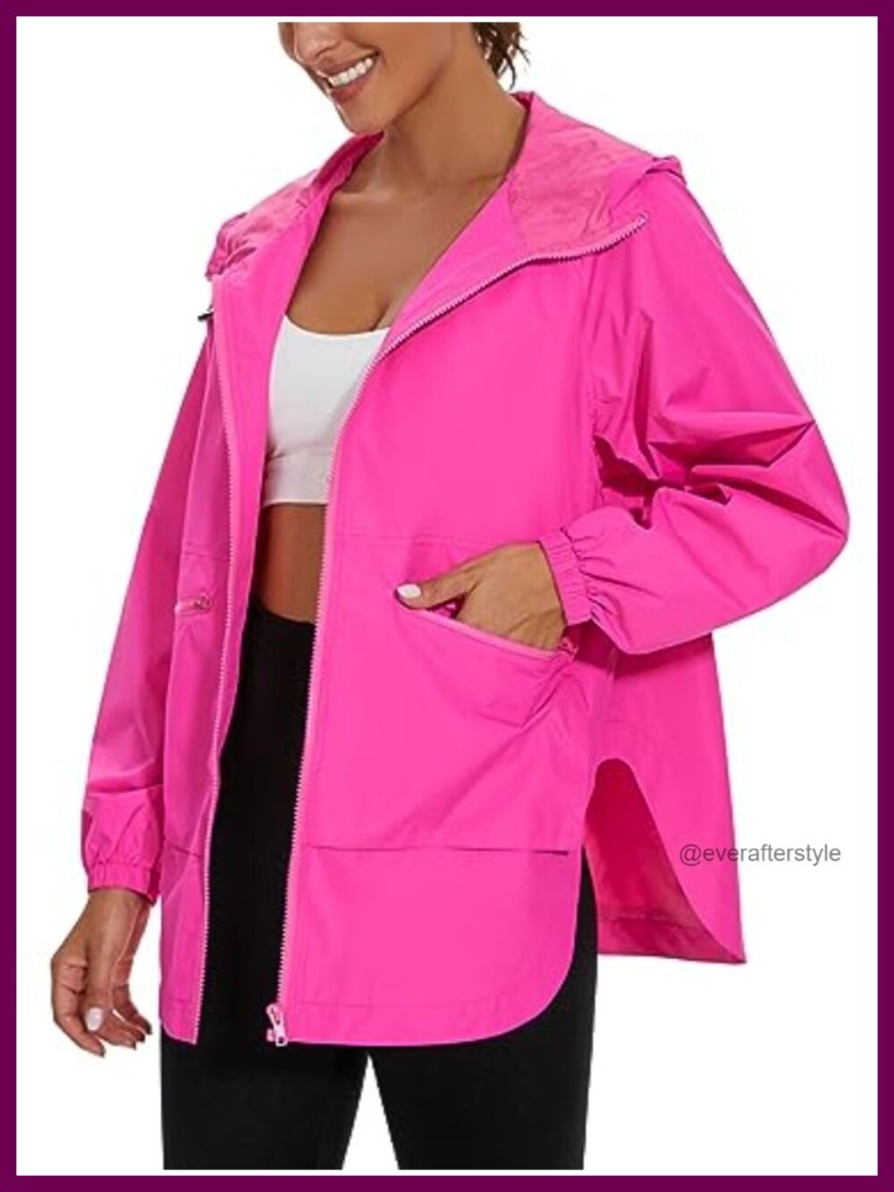 Womens Waterproof Lightweight Rain Jacket Hooded Windbreaker Trench Coat